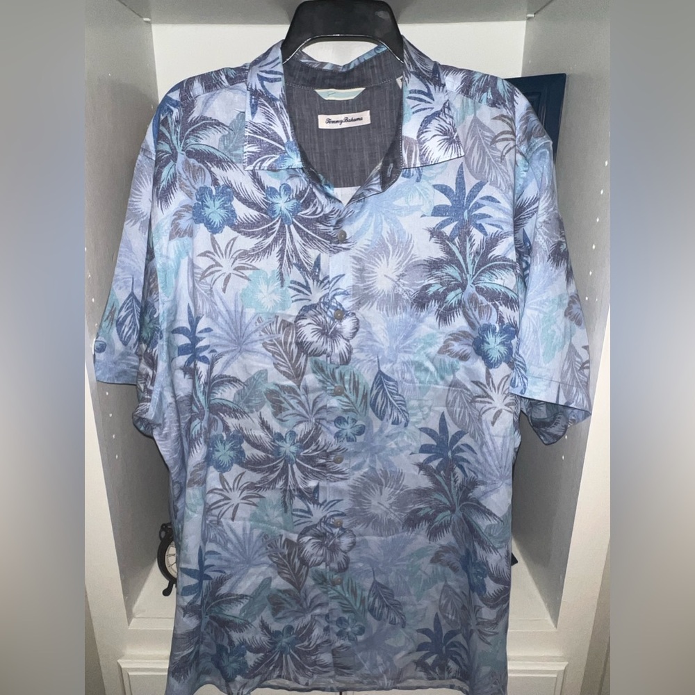 Tommy Bahama Blue Gray Camp Shirt Casual Shirt Mens XL